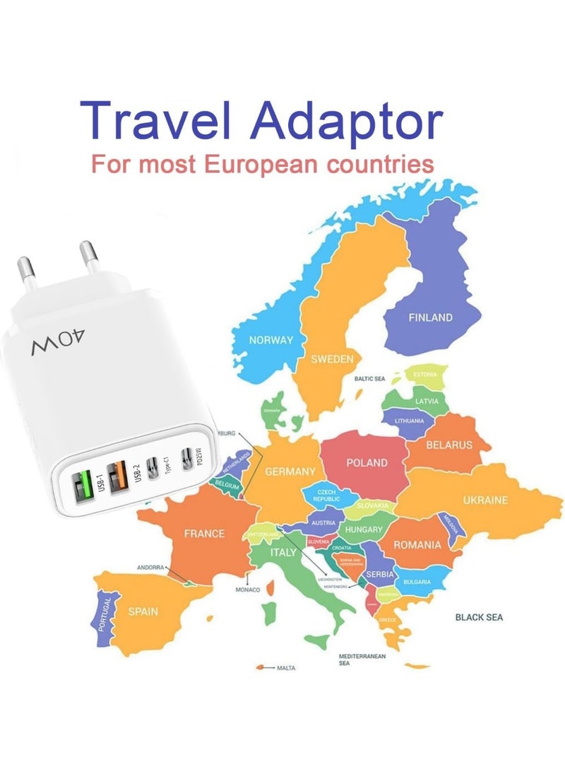 Arabest 40W Fast Charger with 4 Ports, 2USC+2USB Multiport Charger Block for Multiple Device, 40w Fast Charging Wall Charger, 4 Port Travel Charger Fast Mobile Charger Adapter (White, US) - Image 2