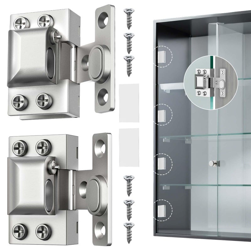 Eegoowa Glass Door Hinges for Cabinets Cabinet Glass Door Hinges304 Stainless Steel for 58mm Cabinet DoorSilver2PCS - Image 2