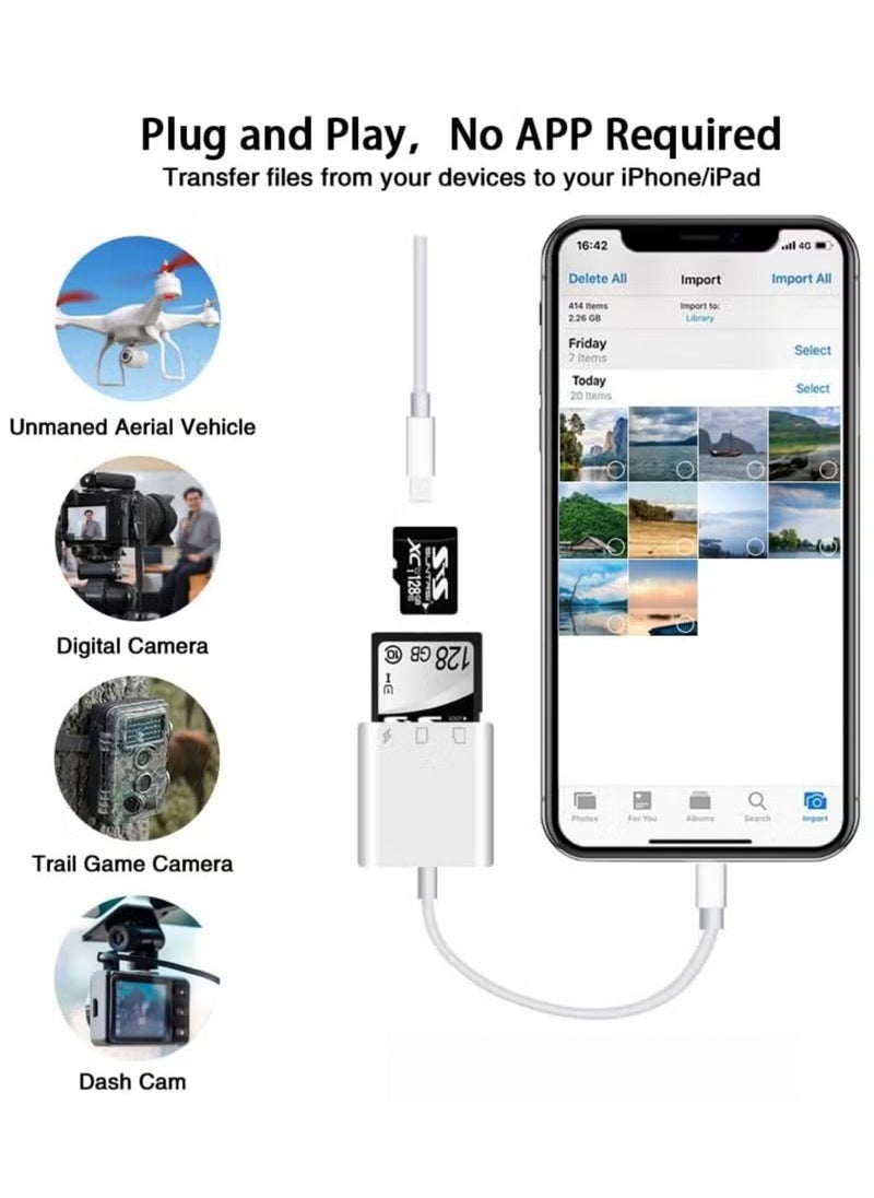 SD Card Reader for iPhone iPad Oyuiasle Trail Game Camera SD Card Viewer with Dual Slot for MicroSD/SD Dual-Connector Memory Card Adapter for Photography Plug and Play