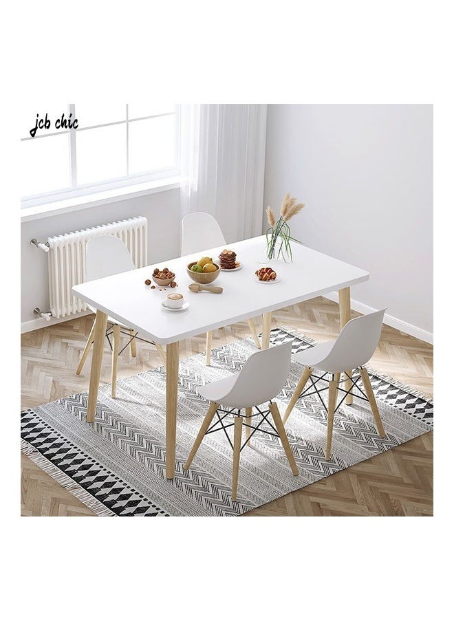 JCB CHIC طاولة طعام بيضاء حديثة مستطيلة الشكل بأرجل من الخشب الصلب، طاولة مطبخ متعددة الاستخدامات من طراز منتصف القرن تتسع لـ 2-4 أشخاص، طاولة شاي تاتامي بسيطة التصميم ومناسبة كمكتب منزلي، سهلة التجميع - Image 1