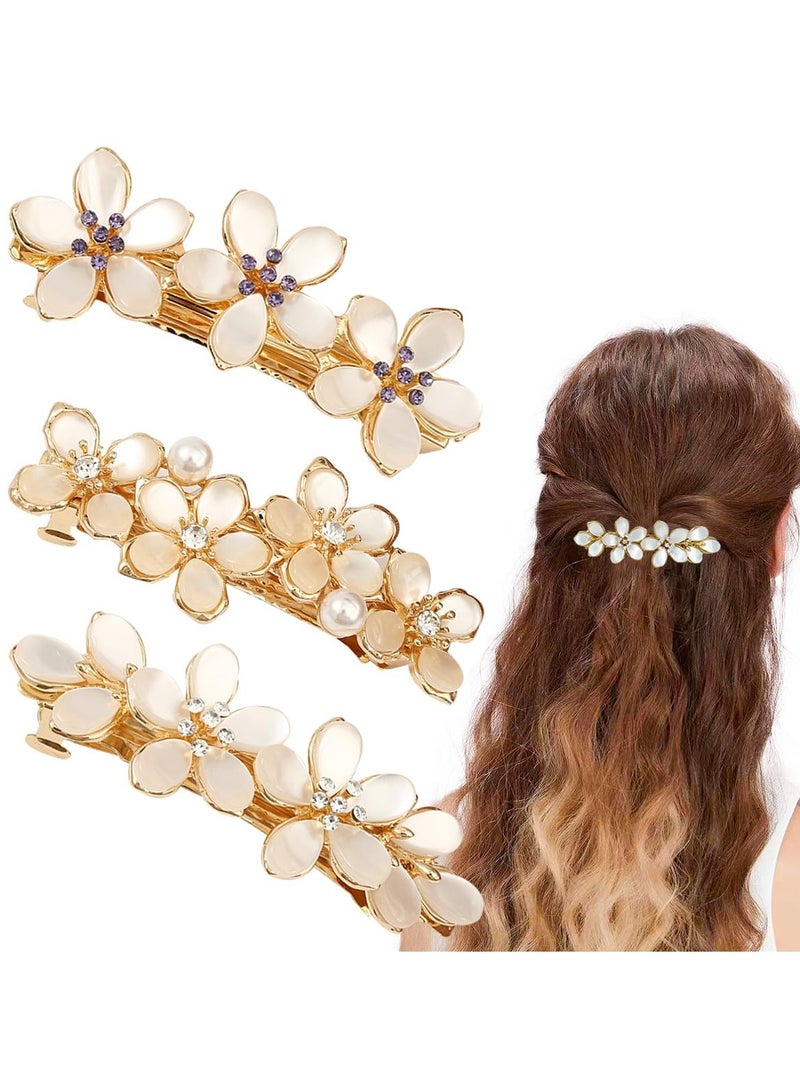 كيلا 3 قطع مشابك شعر مزينة بزهور للنساء، مشابك شعر من حجر الراين الأوبال عتيقة من حجر الراين مشابك شعر زهور زهور فرنسية كريستالية زينة شعر زهور - Image 1