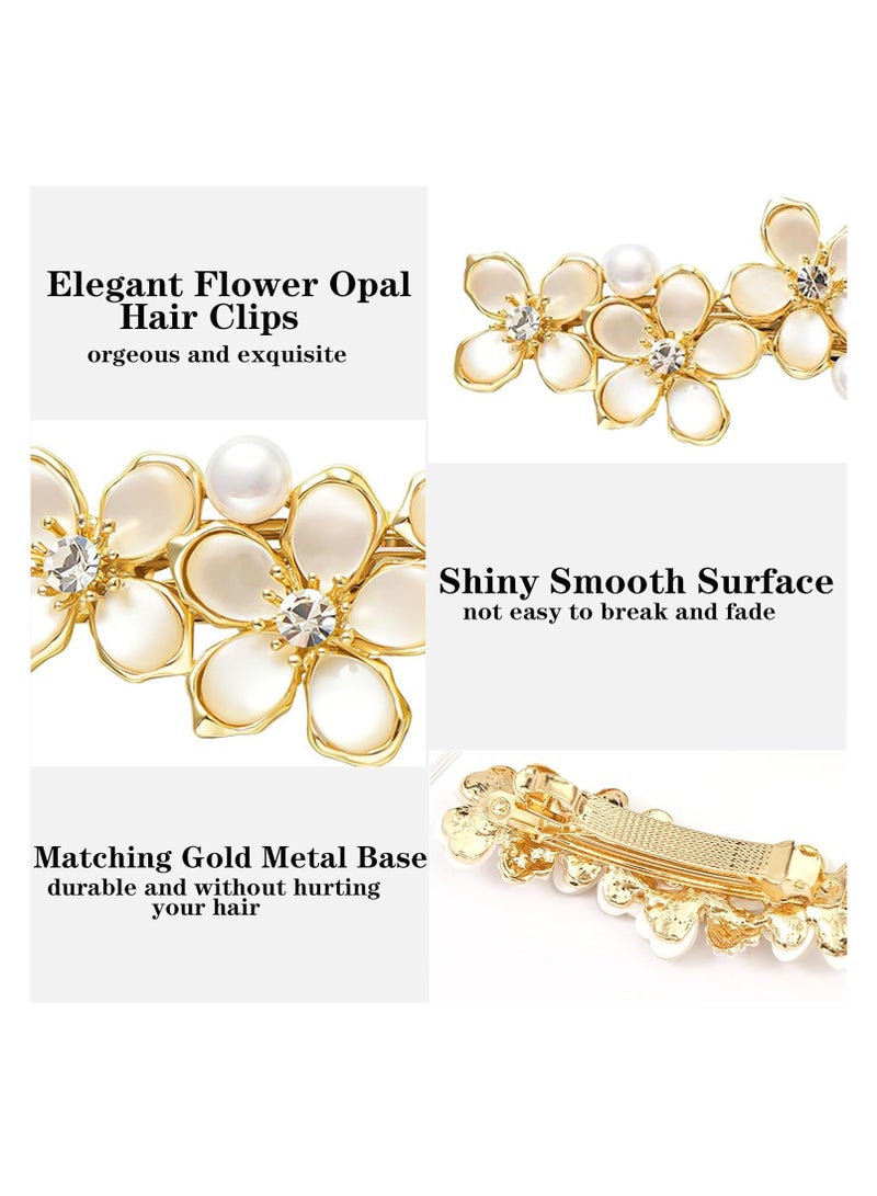 كيلا 3 قطع مشابك شعر مزينة بزهور للنساء، مشابك شعر من حجر الراين الأوبال عتيقة من حجر الراين مشابك شعر زهور زهور فرنسية كريستالية زينة شعر زهور - Image 2