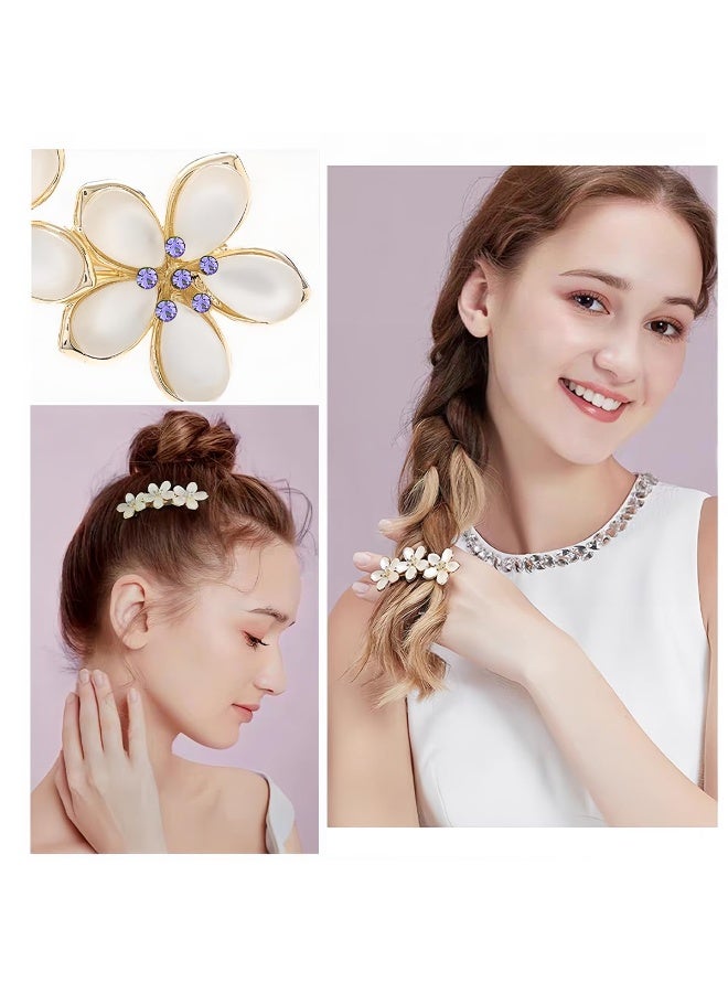 كيلا 3 قطع مشابك شعر مزينة بزهور للنساء، مشابك شعر من حجر الراين الأوبال عتيقة من حجر الراين مشابك شعر زهور زهور فرنسية كريستالية زينة شعر زهور - Image 3
