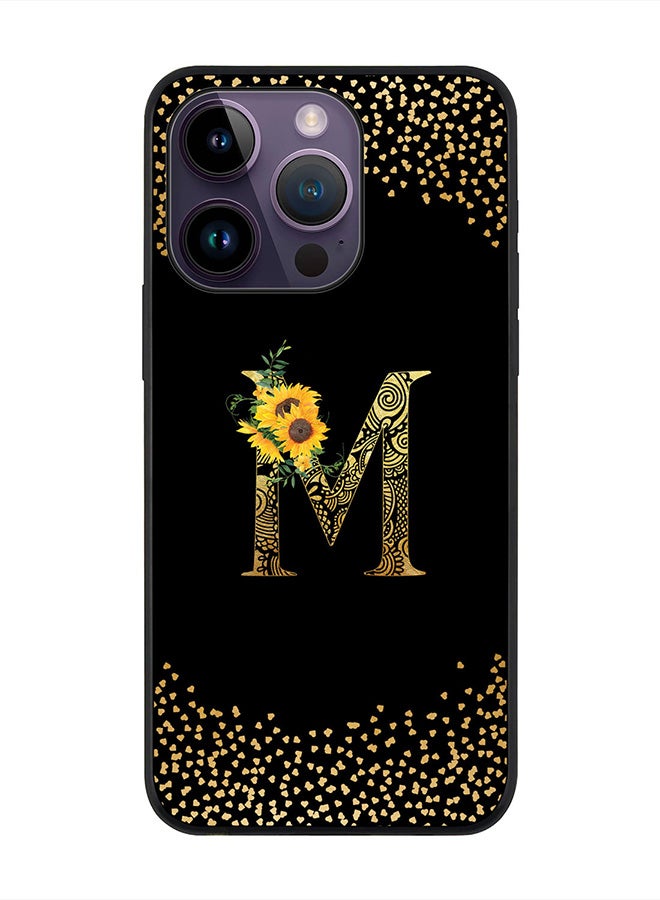 Stylizedd Rugged Black edge case for Apple iPhone 14 Pro, Slim fit Thin Cover -  Custom Monogram Initial Letter Mandala Floral Pattern Alphabet- M  (Black ) - Image 1