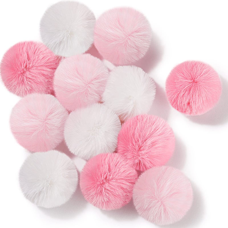 Weewooday 12 Pieces Cat Pom Pom Balls Toys Large Fuzzy Cat Ball Artificial Large Plush Ball for Cats Pets Interactive Playing IndoorPink WhiteSolid Color - Image 2