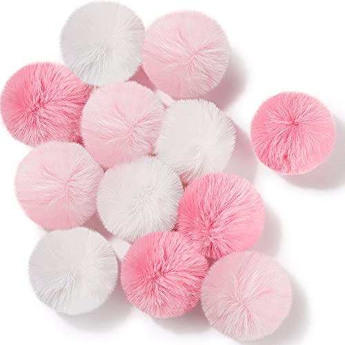 Weewooday 12 Pieces Cat Pom Pom Balls Toys Large Fuzzy Cat Ball Artificial Large Plush Ball for Cats Pets Interactive Playing IndoorPink WhiteSolid Color - Image 1