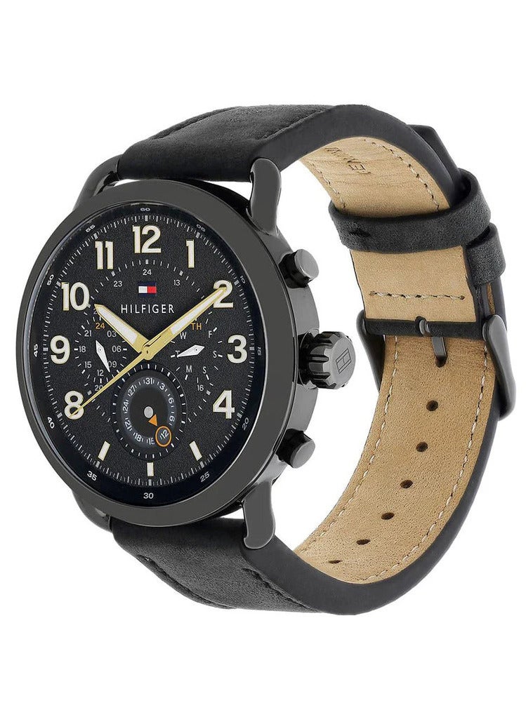 TOMMY HILFIGER ساعة بريغز ذات القرص الأسود وحزام جلد أسود للرجال - 1791426 - Image 3