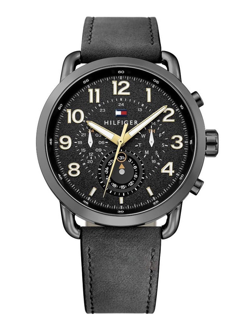 TOMMY HILFIGER ساعة بريغز ذات القرص الأسود وحزام جلد أسود للرجال - 1791426 - Image 1