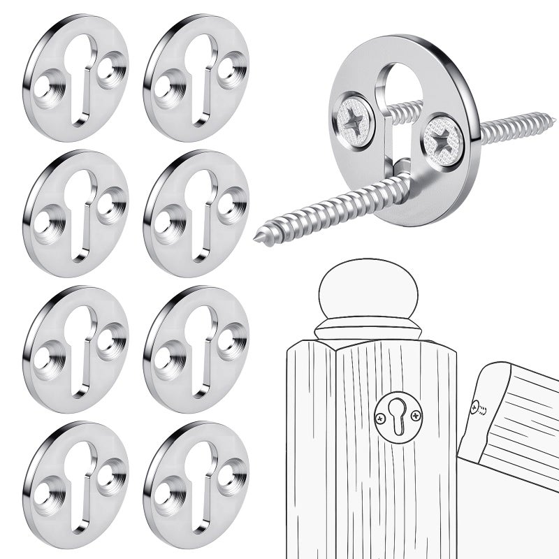 Shimeyao 8 Sets Newel Post Fastener Newel Post Mounting Kit Column Handrail to Pole Fastener 1 14 Inch Diameter x 18 Inch Thickness Hardened Steel Plate with 1 Round Steel Plate 3 Long Screws - Image 2