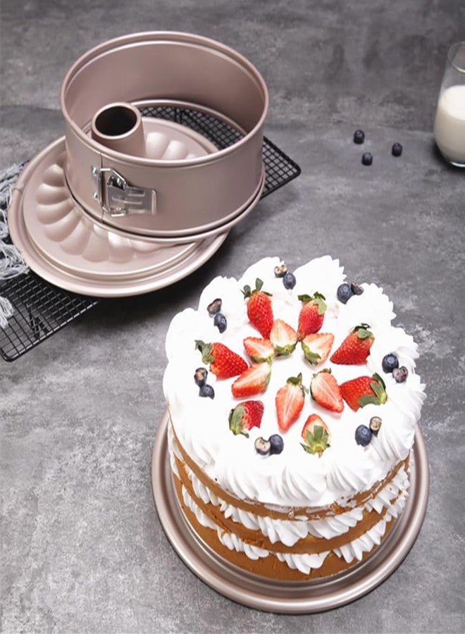 DWWTKL 10 Inch Springform Pan with 2 Bases Non-Stick Spring Form and Cheesecake Baking Mold Heavy Duty Carbon Steel Pound Cakes Tube Mould for Oven - Champagne Gold - Image 2