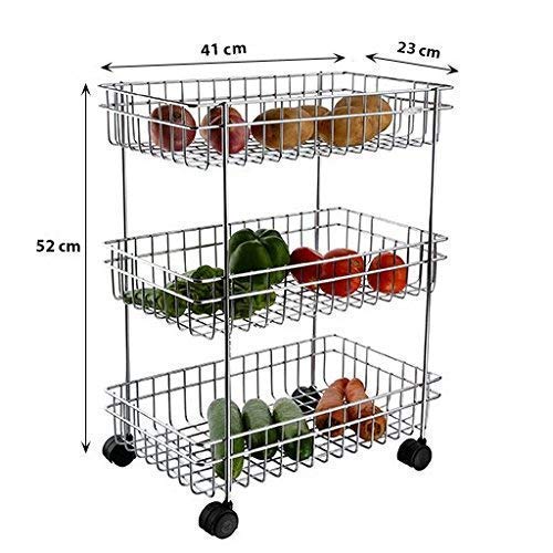 KAVID Stainless Steel 3 Layer Stand for Kitchen Fruit Vegetable Stand Storage Trolley 1 Piece 20 x13 x 8 inch - Image 2