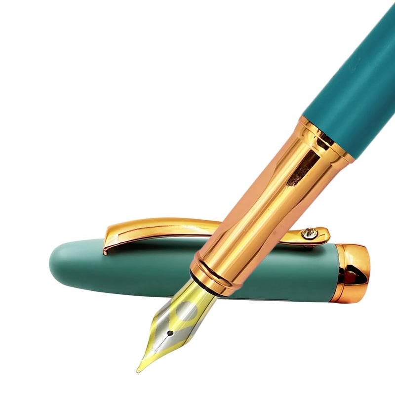PLUSPOINT قلم حبر فاخر بجسم معدني، تشطيب أزرق غير لامع، مشبك مزين بالحجر، قلم إيريديوم، تفاصيل باللون الوردي الذهبي، مجموعة هدايا تشمل محول حبر للرجال والنساء، التنفيذيين، الأطفال - Image 1