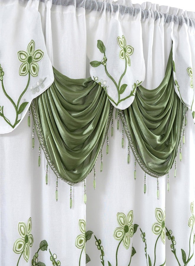 Petrichor Embroidery Sheer Curtain 2 Panels Set - Luxury Window Curtain Attached Valance with Satin Backing and 2 Tie Backs for Living Room,Dining Room, 54x84 inches, Sage Green - Image 4
