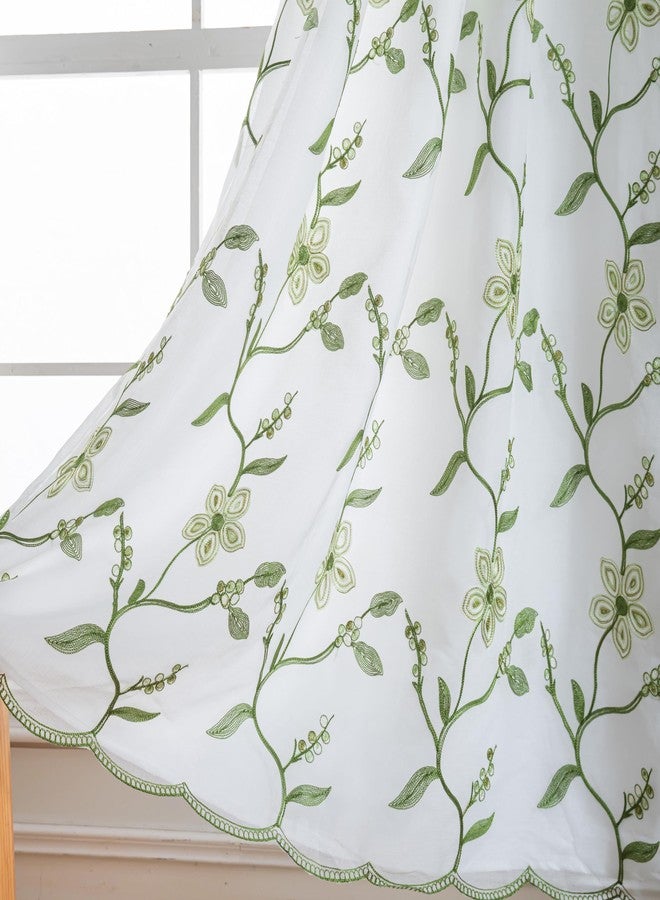 Petrichor Embroidery Sheer Curtain 2 Panels Set - Luxury Window Curtain Attached Valance with Satin Backing and 2 Tie Backs for Living Room,Dining Room, 54x84 inches, Sage Green - Image 3
