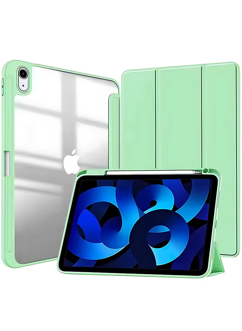 Theodor Clear Back Slim Case for iPad Air 11 Inch (M4 2026/ M3 2025/ M2 2024) – Shockproof Hybrid Protective Cover with Pencil Holder, Auto Sleep/Wake, Trifold Stand- Light Green