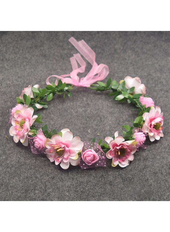 Artfen Bridal Flower Garland Headband Flower Crown Hair Wreath Halo Adjustable Ribbon Wedding Festivals Photography Pink - Image 1