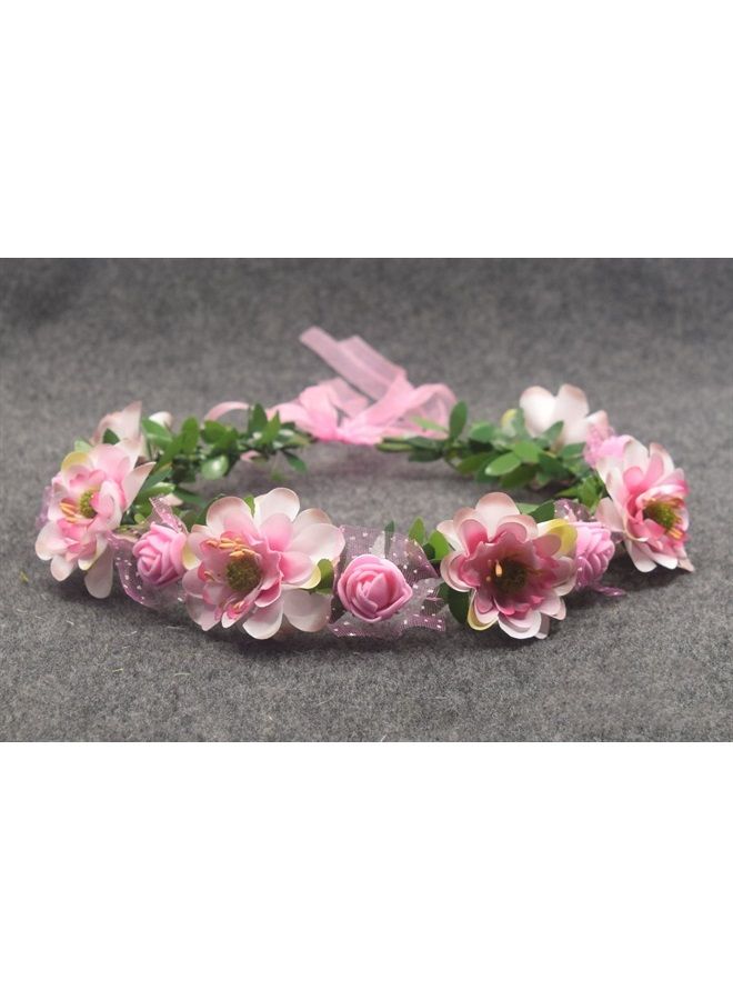Artfen Bridal Flower Garland Headband Flower Crown Hair Wreath Halo Adjustable Ribbon Wedding Festivals Photography Pink - Image 2
