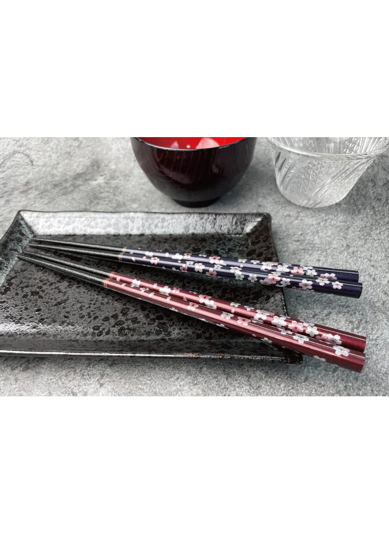 Terra Distribution Premium Japanese Chopsticks Reusable 2pcs set [ Made in Japan ] Traditional Lacquer Art Wooden Chopsticks (Flower Navy/Purple(YM204))  - Image 4