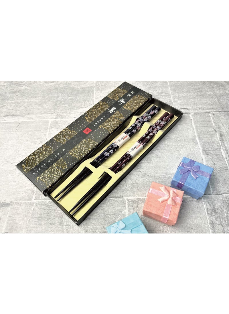 Terra Distribution Premium Japanese Chopsticks Reusable 2pcs set [ Made in Japan ] Traditional Lacquer Art Wooden Chopsticks (Flower Navy/Purple(YM204))  - Image 5