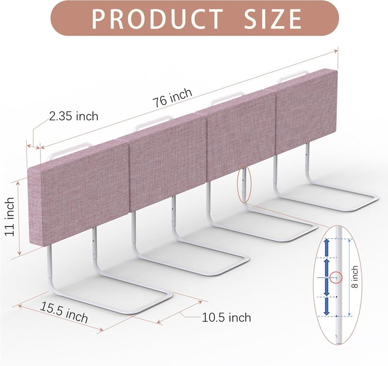 OCBAiLi Bed Rail, Bed Bumper for Toddlers, Kid, 78.7 Inch Bed Side Rails Safety for Queen, King, Full, Twin, Bunk, Dorm Beds to Prevent Falls, Bed Barrier for Dogs, Easy Installation (Pink, 4 Packs) - Image 3