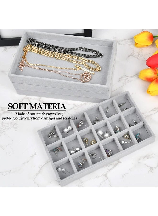 Jewellery Trays for Drawers, Set of 4 Stackable Jewellery Inserts Dividers Box Storage Organiser Compartments, Grey - Image 4