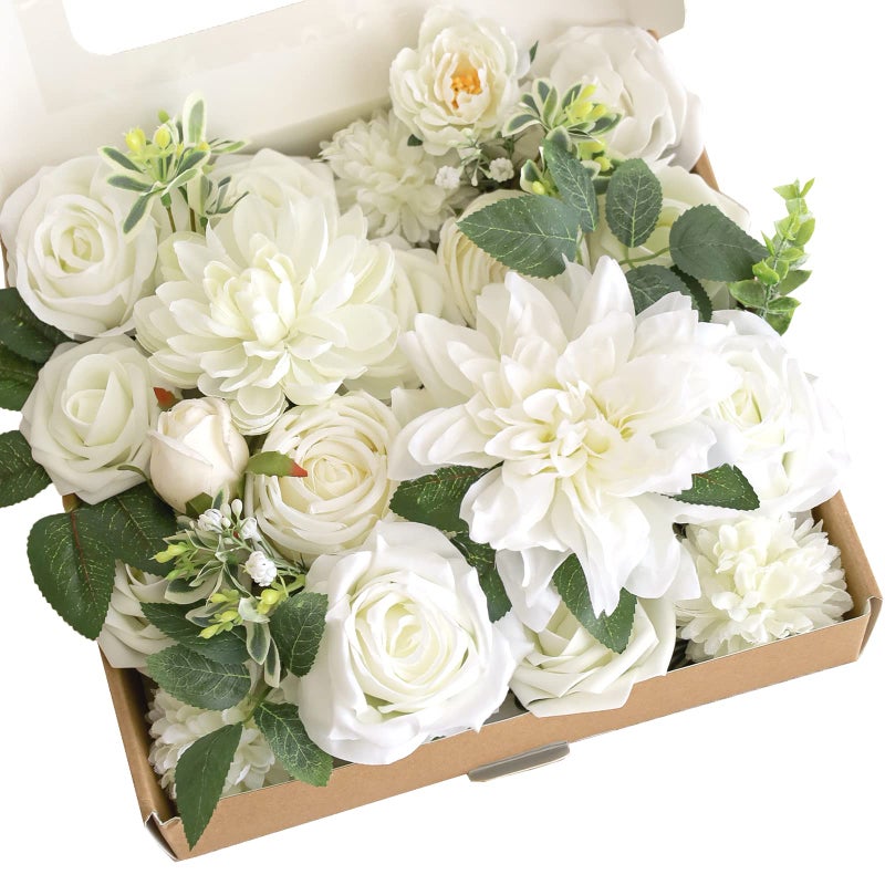 Lookein Artificial Flowers for DIY Wedding Decoration Bridal Bouquet Table Centerpieces Flower Garland Wreaths Aisle Arch Flower Decoration Home Decor Vibrant Ivory