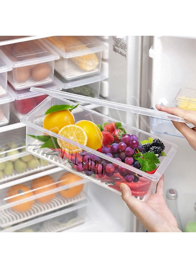 VOLTURI Fridge Storage Containers (Pack of 6), Fridge Organiser Storage Boxes with Removable Drain Plate, Lids, Stackable Organizer, Fridge Storage Box Keep Fruits, Vegetables Fresher, 1500 ML - Image 1