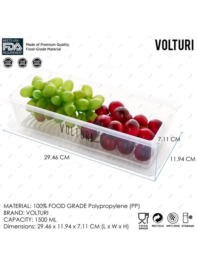 VOLTURI Fridge Storage Containers (Pack of 6), Fridge Organiser Storage Boxes with Removable Drain Plate, Lids, Stackable Organizer, Fridge Storage Box Keep Fruits, Vegetables Fresher, 1500 ML - Image 2