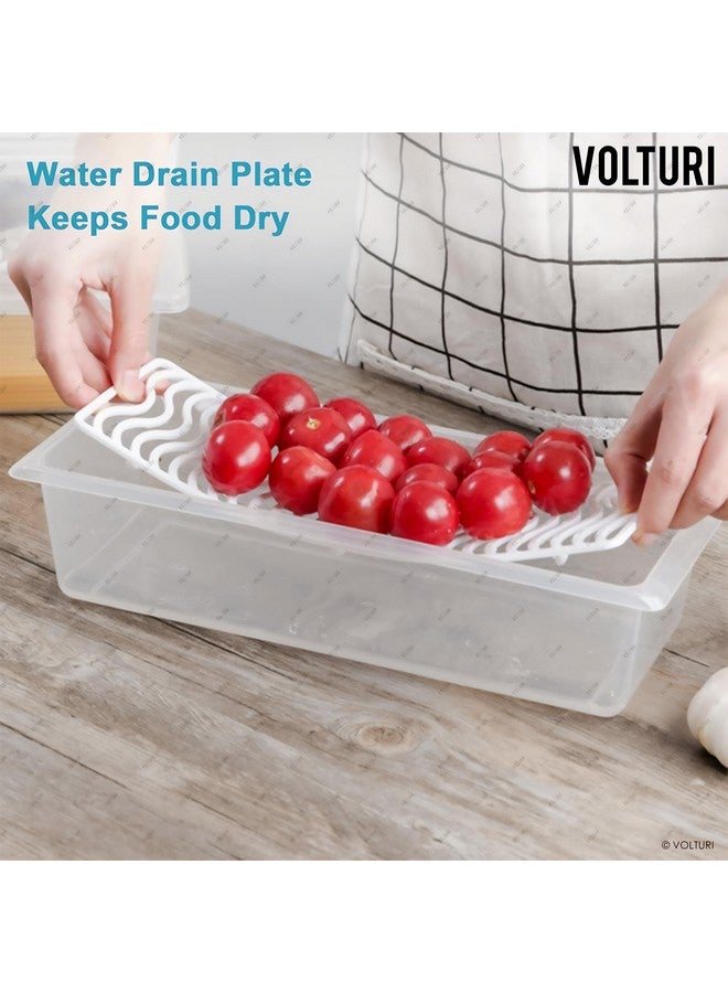 VOLTURI Fridge Storage Containers (Pack of 6), Fridge Organiser Storage Boxes with Removable Drain Plate, Lids, Stackable Organizer, Fridge Storage Box Keep Fruits, Vegetables Fresher, 1500 ML - Image 4