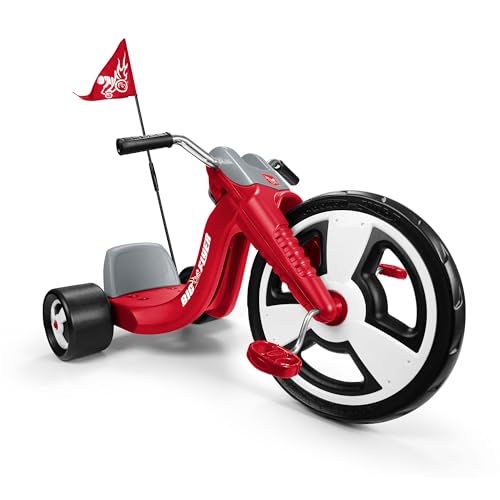 Radio Flyer راديو فلاير بيغ فلاير سبورت للأطفال 37 دراجة ثلاثية العجلات بتصميم تشوبر مع عجلة أمامية 16 بوصة مقعد قابل للتعديل مقود كروم علم سباق قابل للإزالة قبضة أداء مداس دراجة ثلاثية للأطفال - Image 1