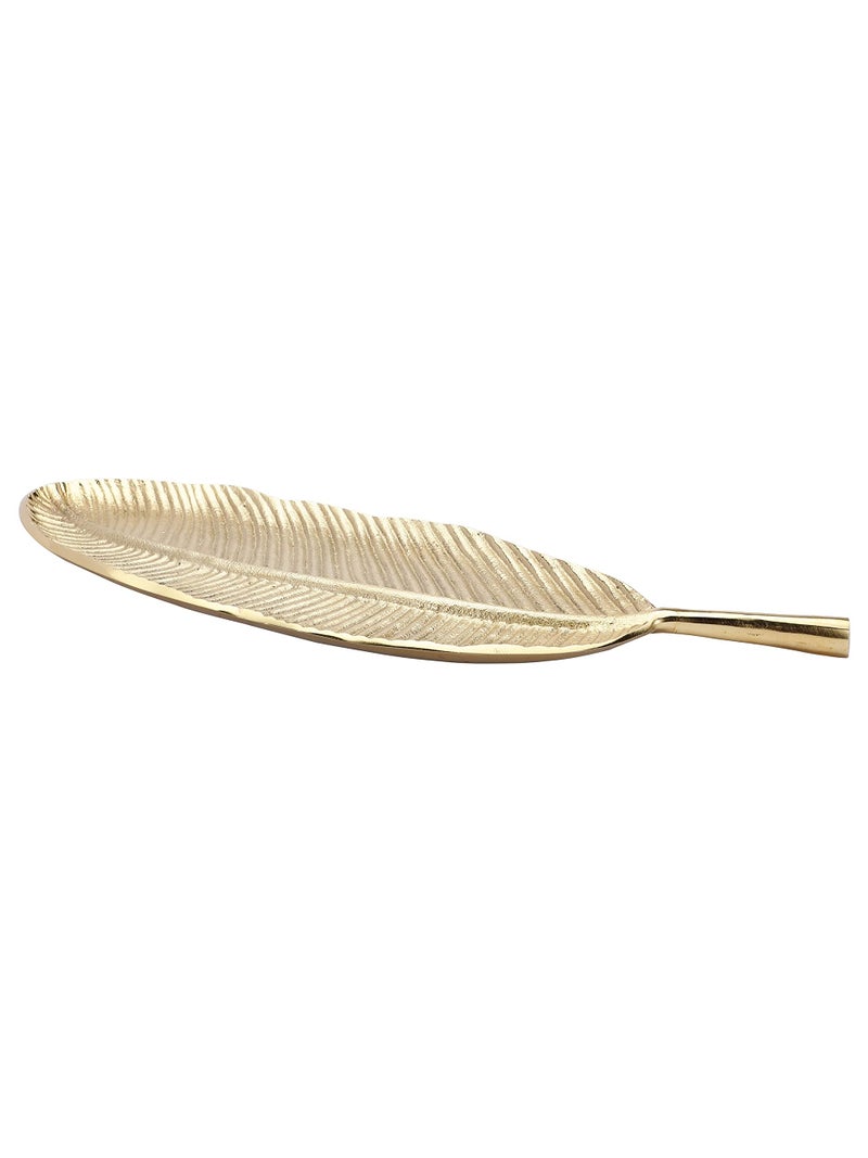 HEYEARTH 14 Inch Gold Leaf Decorative Serving Tray Platter.Decorative Tray for Center Table.Centerpiece Platter Trays for Home Decor - Gold - Image 4
