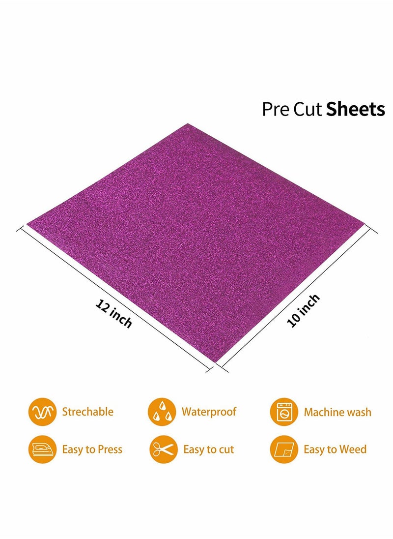 KASTWAVE 12 Pcs Glitter HTV Heat Transfer Vinyl Iron on Vinyl, 10 Assorted Colors Heat Press Vinyl for T-Shirts Works, Easy to Cut, 12in x 10in  - Image 4