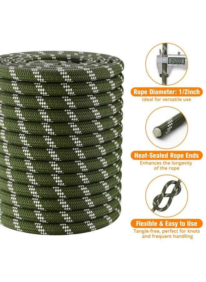 HOKINETY Double Braided Arborist Rigging Rope - 1/2 in X 150 ft 24 Strands Outdoor Pulling Heavy Duty Polyester Bull Rope for Swing Tree Work Camping Rescue Hiking- Army Green - Image 5