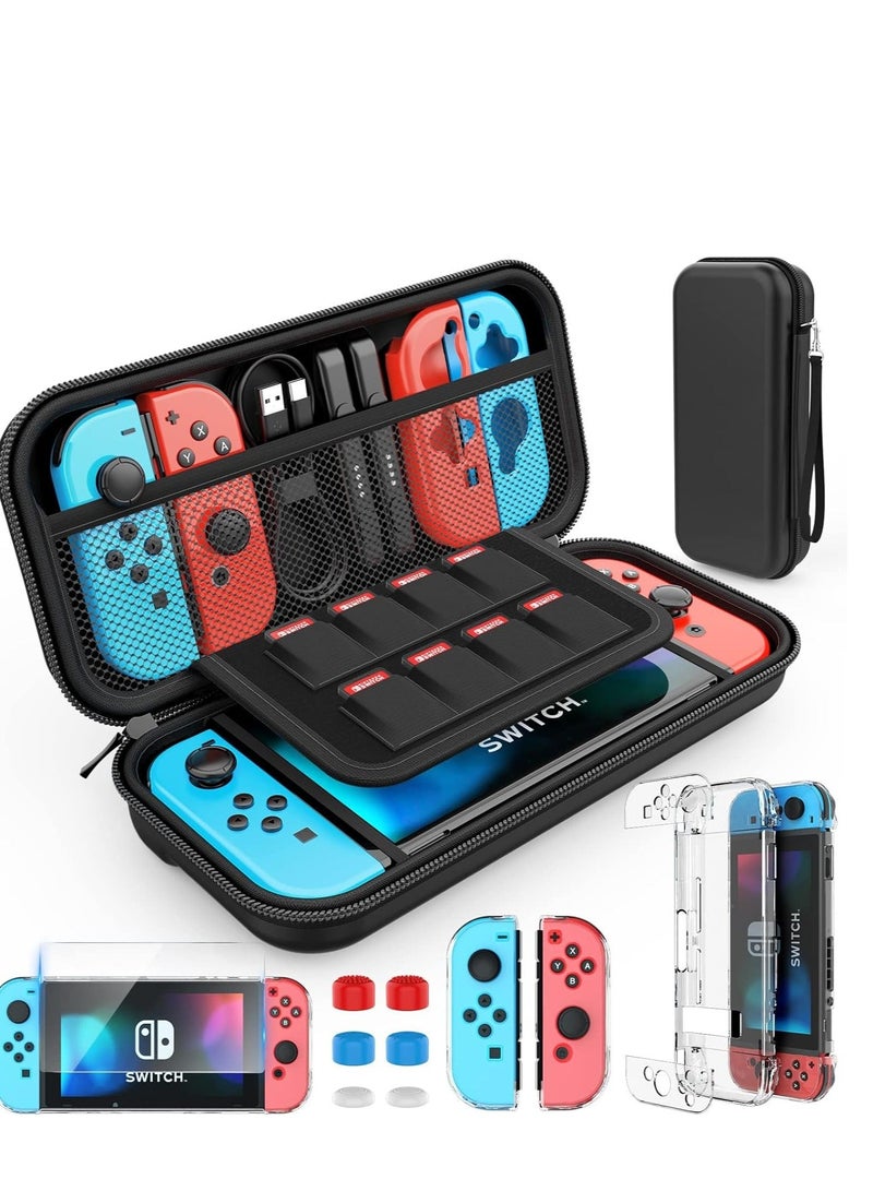 Y&D Switch Case Compatible with Nintendo 9 in 1 Accessories kit Carrying Case, Dockable Protective HD Screen Protector and 6pcs Thumb Grips Caps  - Image 1