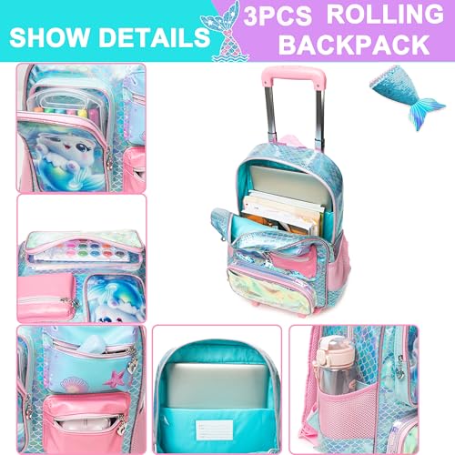 Meetbelify Cute Cat Rolling Backpack for Girls Backpack with Wheels for Elementary Student Kids School Bag with Lunch Box Pencil Case for Girls Ages 6-8 Years Old - Image 5