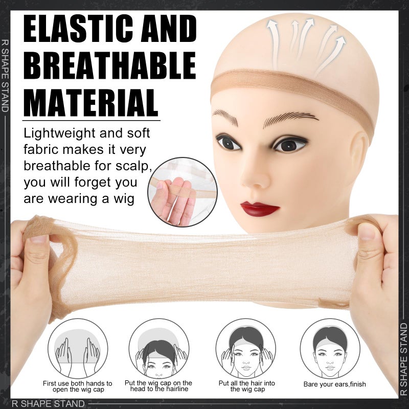 ProSuites 9 Pack Set 2 Wig Head Stand with 2 PCS Wig Brush Comb 2 Hair Net 1 Grip Band 2 Clips Set for for Travel Home Use - Image 5