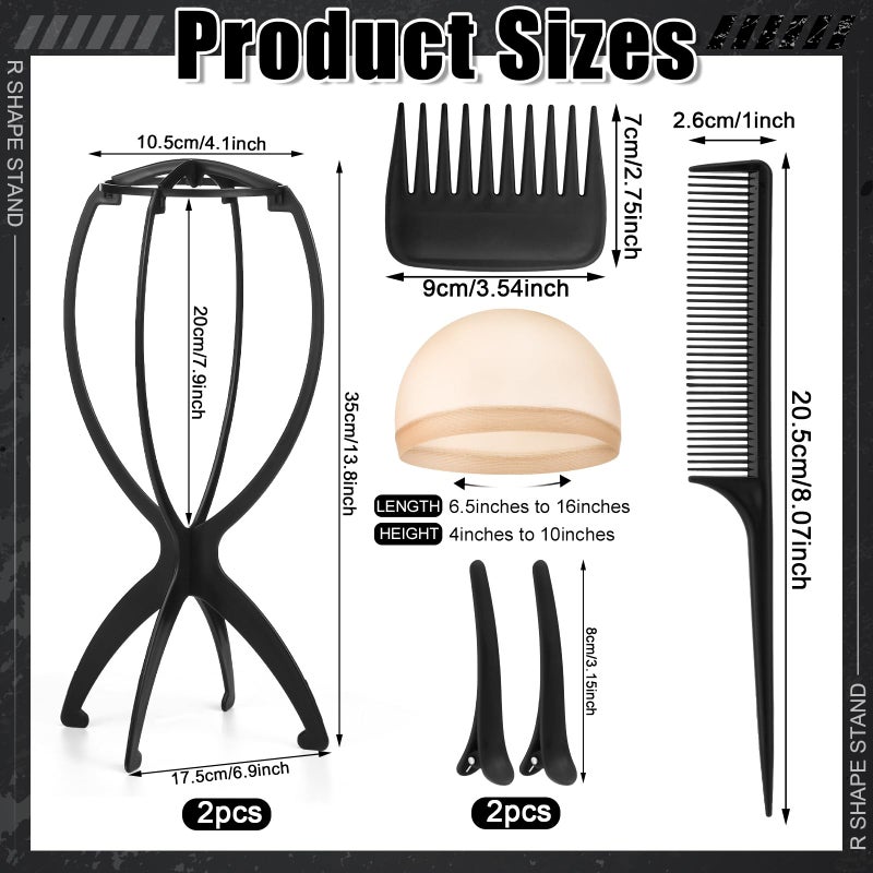 ProSuites 9 Pack Set 2 Wig Head Stand with 2 PCS Wig Brush Comb 2 Hair Net 1 Grip Band 2 Clips Set for for Travel Home Use - Image 2