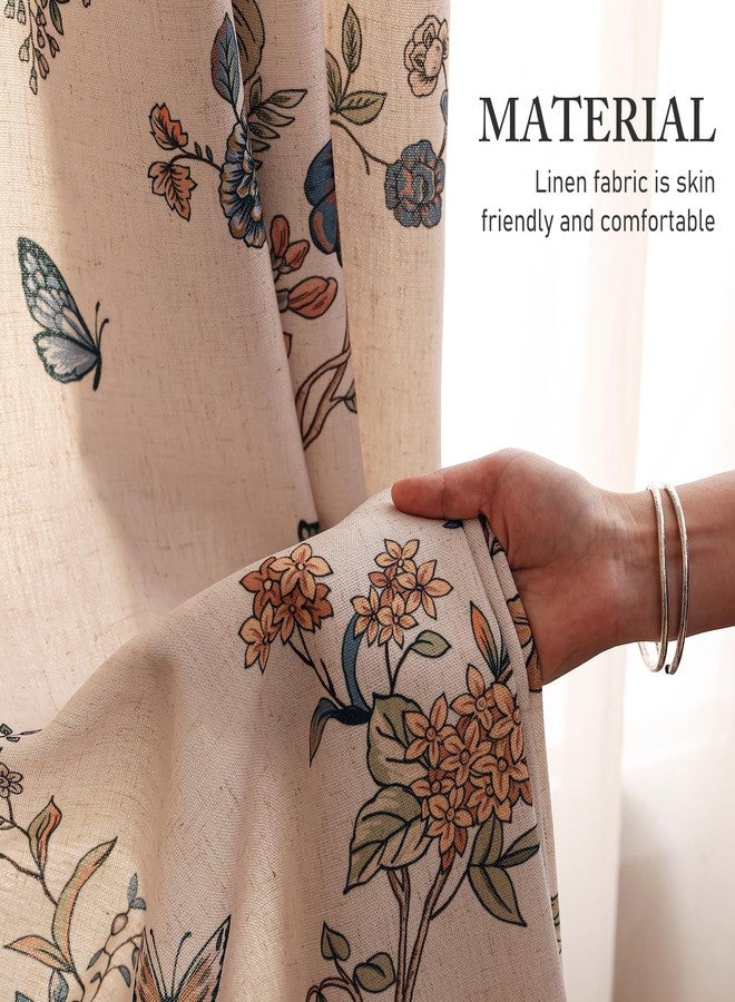 ISAENNE Vintage Beige Linen Curtains with Bird and Flowers Pattern,Western Semi-Blackout Curtain with Grommet for Kitchen Bedroom Livingroom,2 Panels 65 Inches Wide by 71 Inches Long -Cornucopi - Image 4