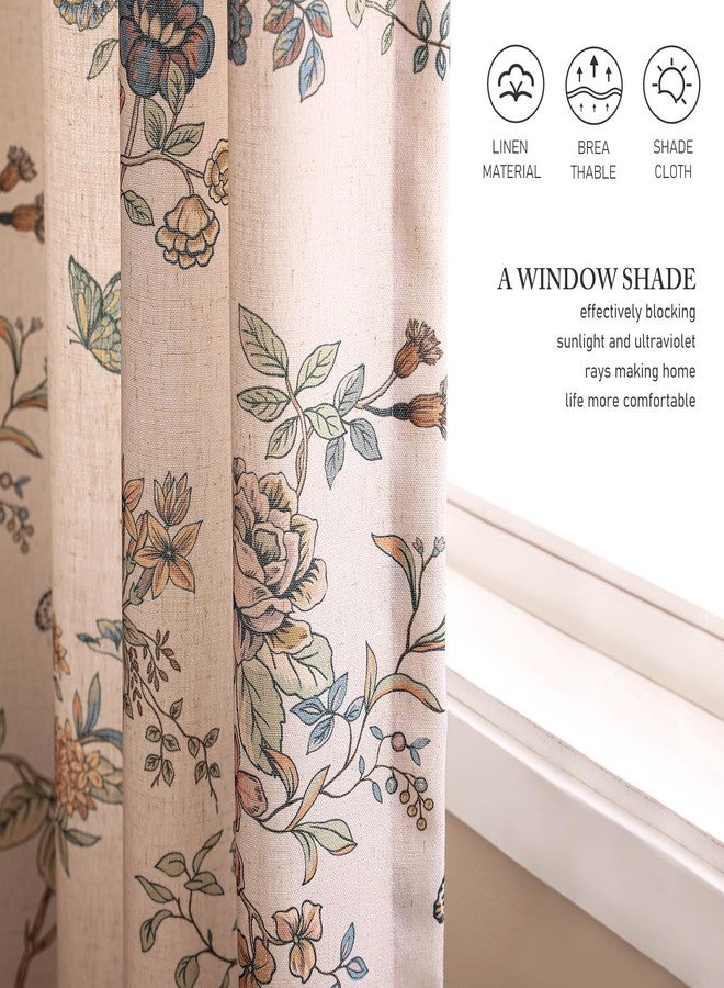 ISAENNE Vintage Beige Linen Curtains with Bird and Flowers Pattern,Western Semi-Blackout Curtain with Grommet for Kitchen Bedroom Livingroom,2 Panels 65 Inches Wide by 71 Inches Long -Cornucopi - Image 3