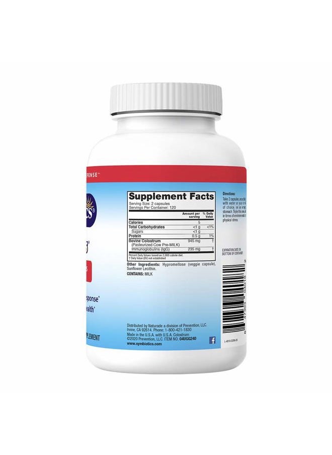 Symbiotics - Colostrum 120ct Vegetable Capsules - Immunity Support - Lactoferrin Supplement & Colostrum Protein with Immunoglobulin - 25% lgG Antibodies - Gluten Free - Image 1