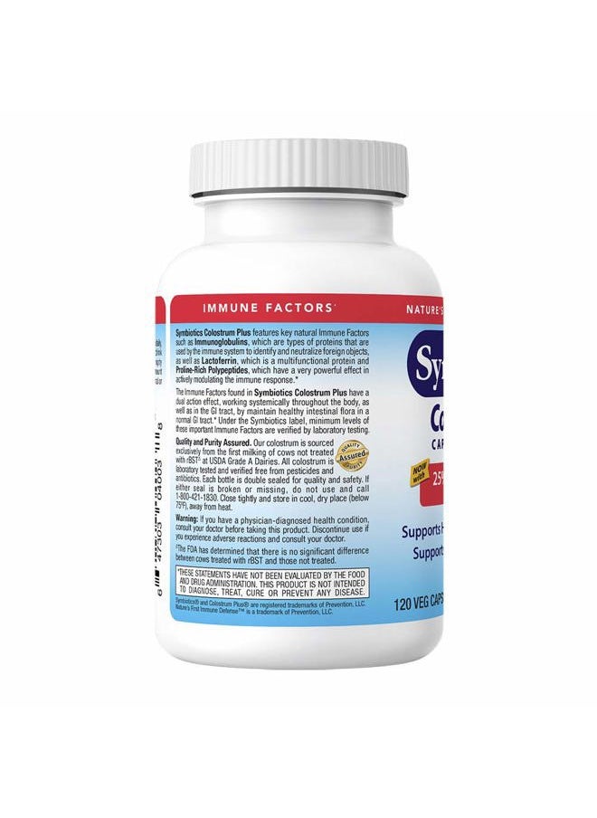 Symbiotics - Colostrum 120ct Vegetable Capsules - Immunity Support - Lactoferrin Supplement & Colostrum Protein with Immunoglobulin - 25% lgG Antibodies - Gluten Free - Image 1