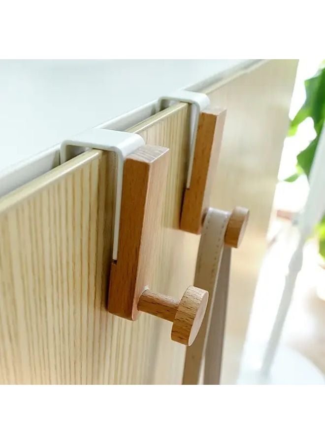 White Heavy Duty Nordic Wooden Hook Rack For Door Towel Clothes Coat No Drilling - Image 2