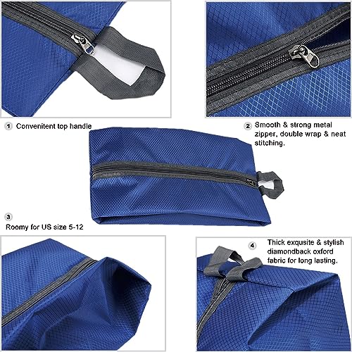 Bellcon Washable Shoe Bags for Travel 4 Pack Blue Nylon and Oxford Fabric Zipper Closure - Image 3
