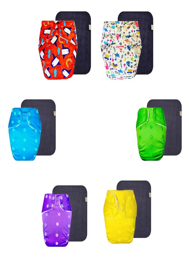 Dumbledo Premium Cloth Diaper with Gray Insert (Pack of 6) | Hypoallergenic | Reusable & Washable | Adjustable Snaps | Designed by Moms | 3 Months - 3 Years | Unisex Baby - Image 1