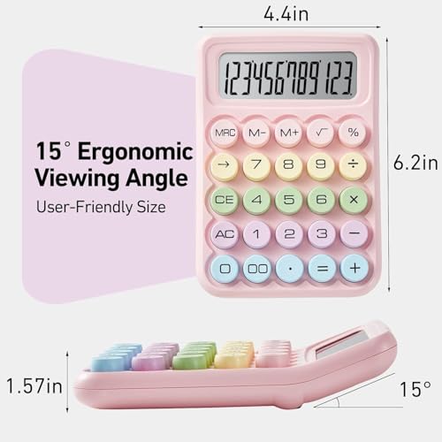 XBEY Electronic Calculator,12 Digits Large LCD Display Small Desktop Calculator,Pink Basic Calculators with Big Buttons, Easy to Press Mechanical Switch Calculator (Color Electronic Calculator) - Image 2