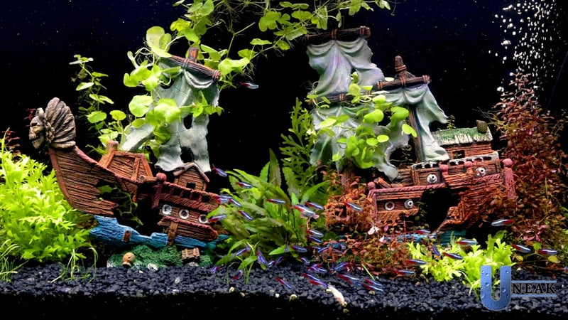 UNEAK - XXL Shipwreck Aquarium Large Decorations Ornament w/Sail (2 Pieces) 20 Gallons high and Larger Fish Tank, Sunken Ship Decoration Ornaments, Pirate Boat, Resin, Freshwater Saltwater Decor - Image 2