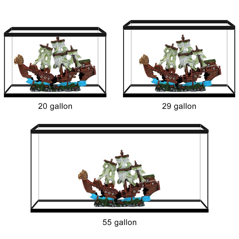 UNEAK - XXL Shipwreck Aquarium Large Decorations Ornament w/Sail (2 Pieces) 20 Gallons high and Larger Fish Tank, Sunken Ship Decoration Ornaments, Pirate Boat, Resin, Freshwater Saltwater Decor - Image 4