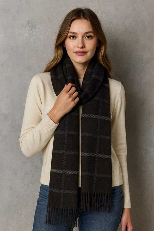 Krystle Woolen Muffler for Women – Soft Checked Scarf with Tassels | Warm & Stylish Winter Accessory (Free Size,Brown) - Image 3