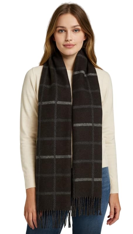 Krystle Woolen Muffler for Women – Soft Checked Scarf with Tassels | Warm & Stylish Winter Accessory (Free Size,Brown) - Image 5