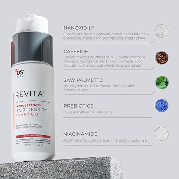 ds labs شامبو DS LABS REVITA EXTRA STRENGTH - يدعم كثافة الشعر، يقوي، يثخن، مانع DHT، نبتة الساوا بالميتو للرجال والنساء، خالي من الكبريتات، 205 مل - Image 3